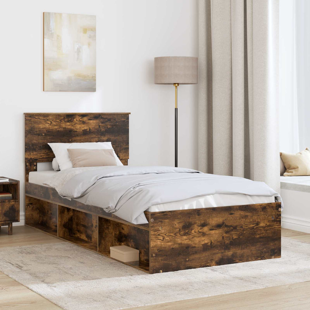 Bed Frame with Headboard Smoked Oak 75 x 190 cm Engineered wood