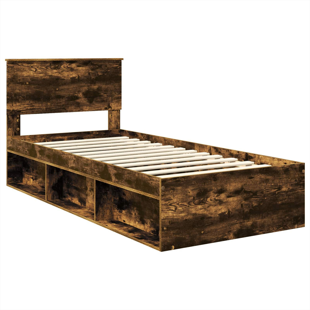 Bed Frame with Headboard Smoked Oak 75 x 190 cm Engineered wood