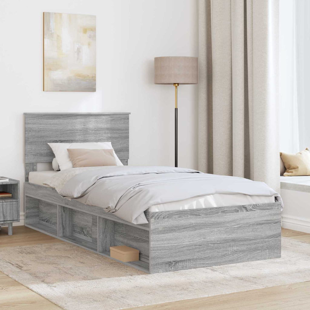 Bed Frame Grey Sonoma 75 x 190 cm Engineered wood