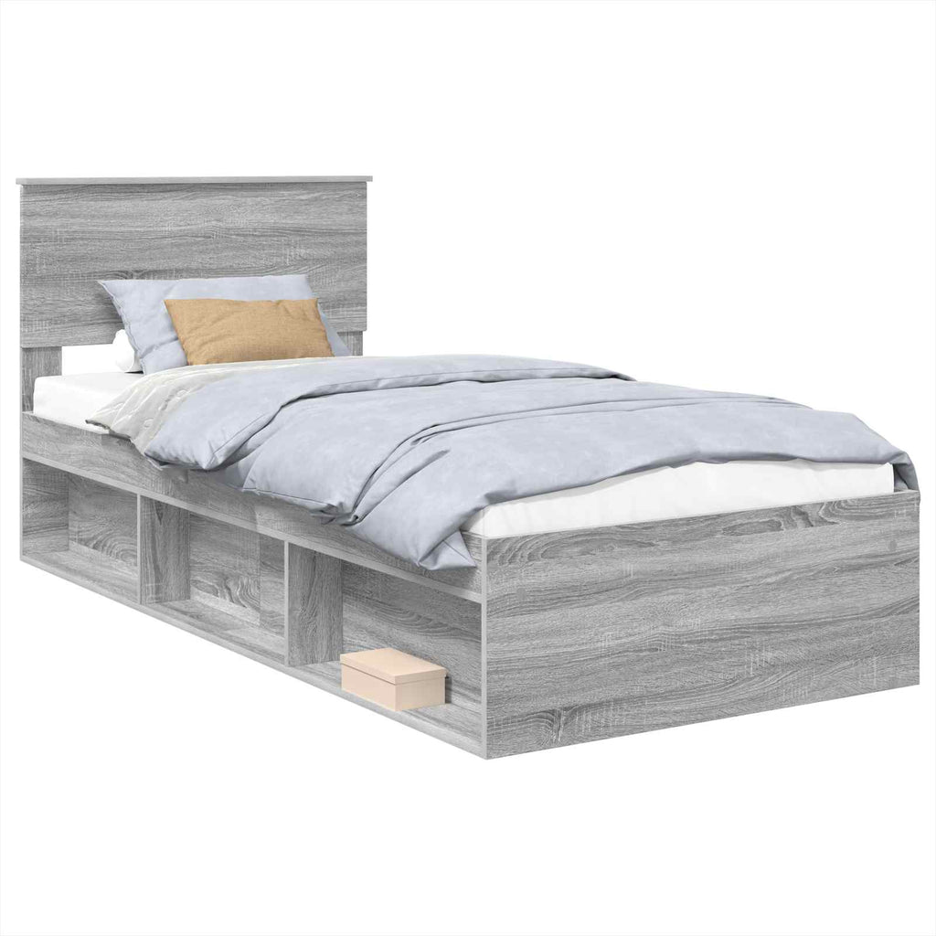 Bed Frame Grey Sonoma 75 x 190 cm Engineered wood