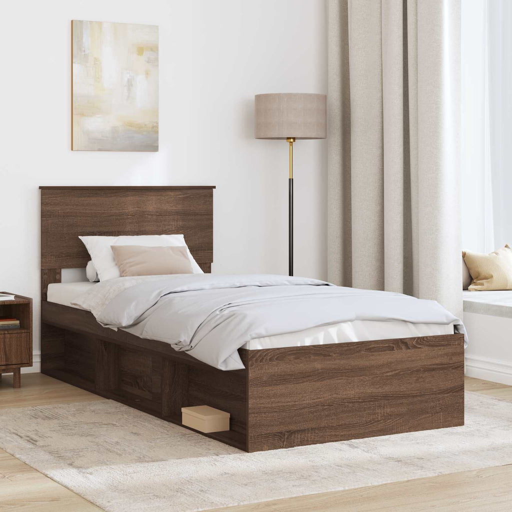Bed Frame with Headboard Brown Oak 75 x 190 cm Engineered wood