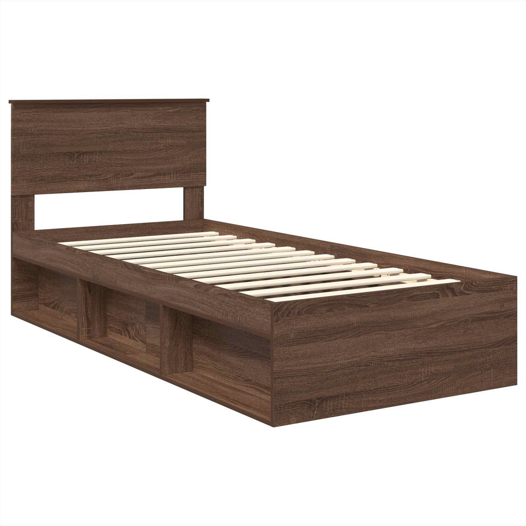 Bed Frame with Headboard Brown Oak 75 x 190 cm Engineered wood