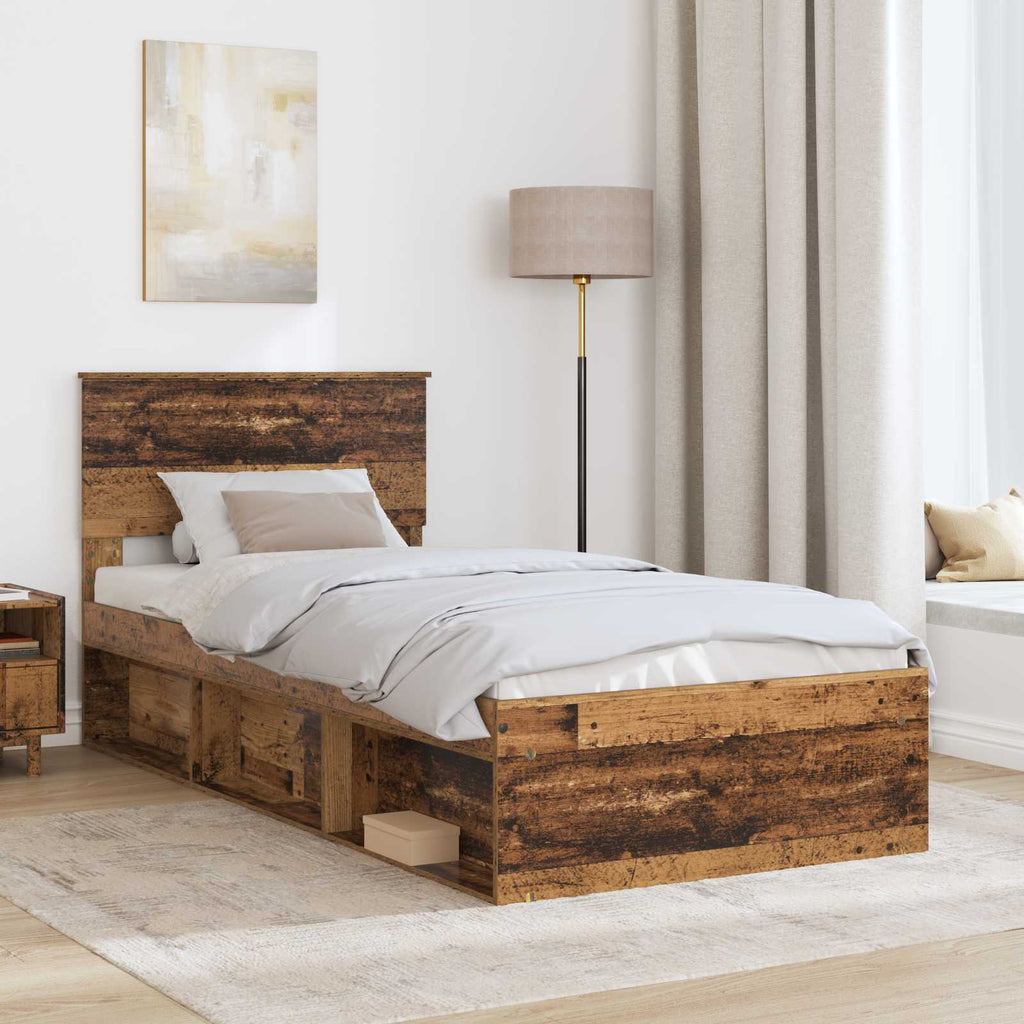 Bed Frame with Headboard Old Wood 75 x 190 cm Engineered wood