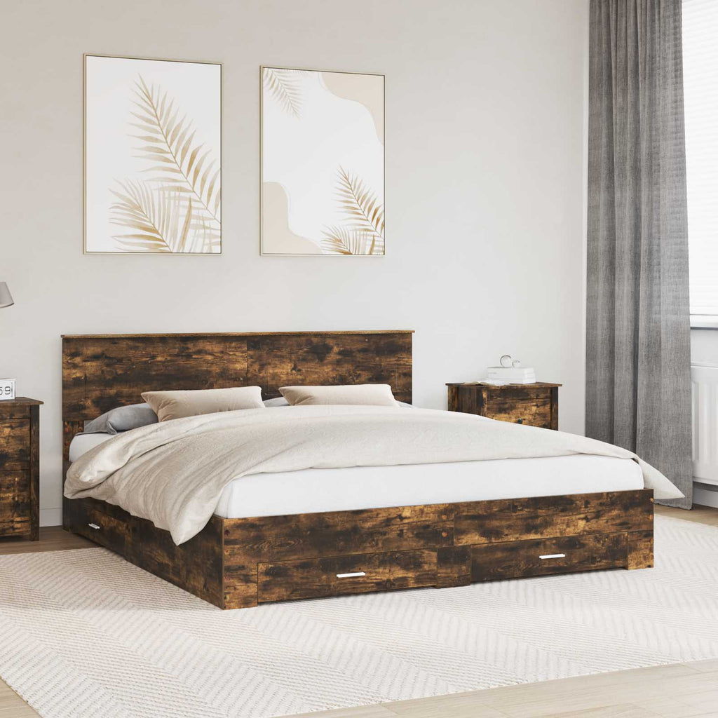 Bed Frame with Drawer Smoked Oak 180 x 200 cm Engineered Wood