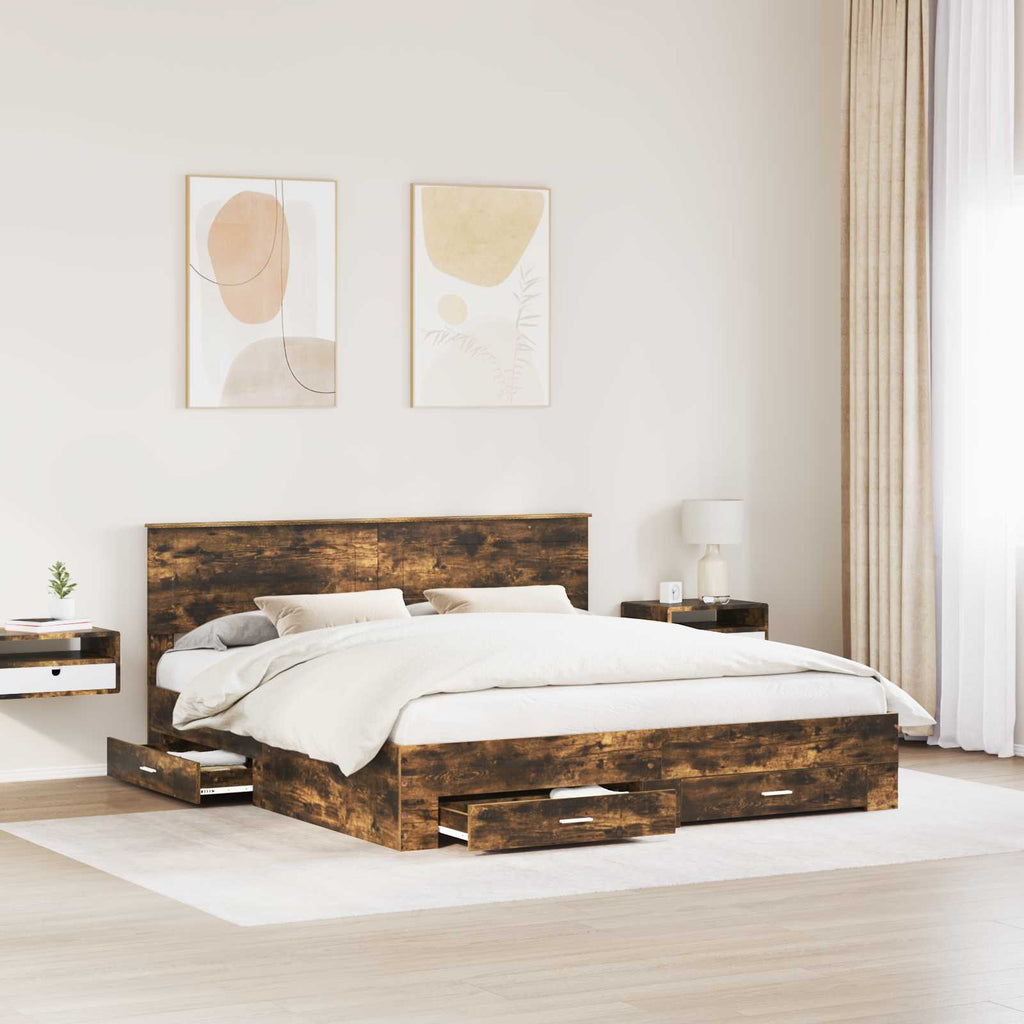 Bed Frame with Drawer Smoked Oak 180 x 200 cm Engineered Wood