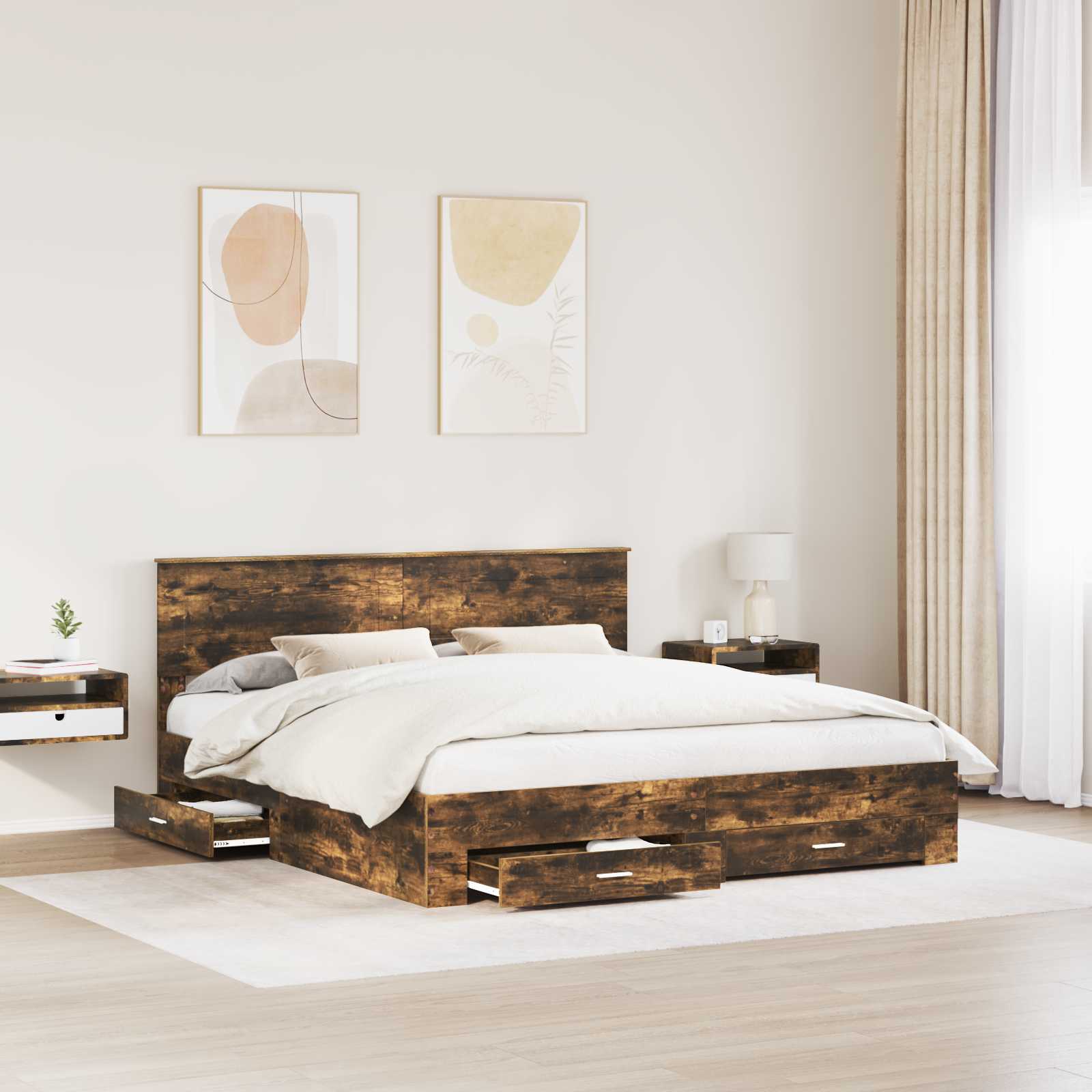 Bed Frame with Drawer Smoked Oak 180 x 200 cm Engineered Wood