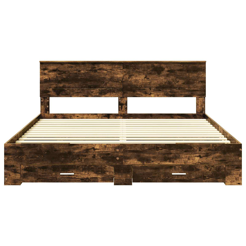 Bed Frame with Drawer Smoked Oak 180 x 200 cm Engineered Wood