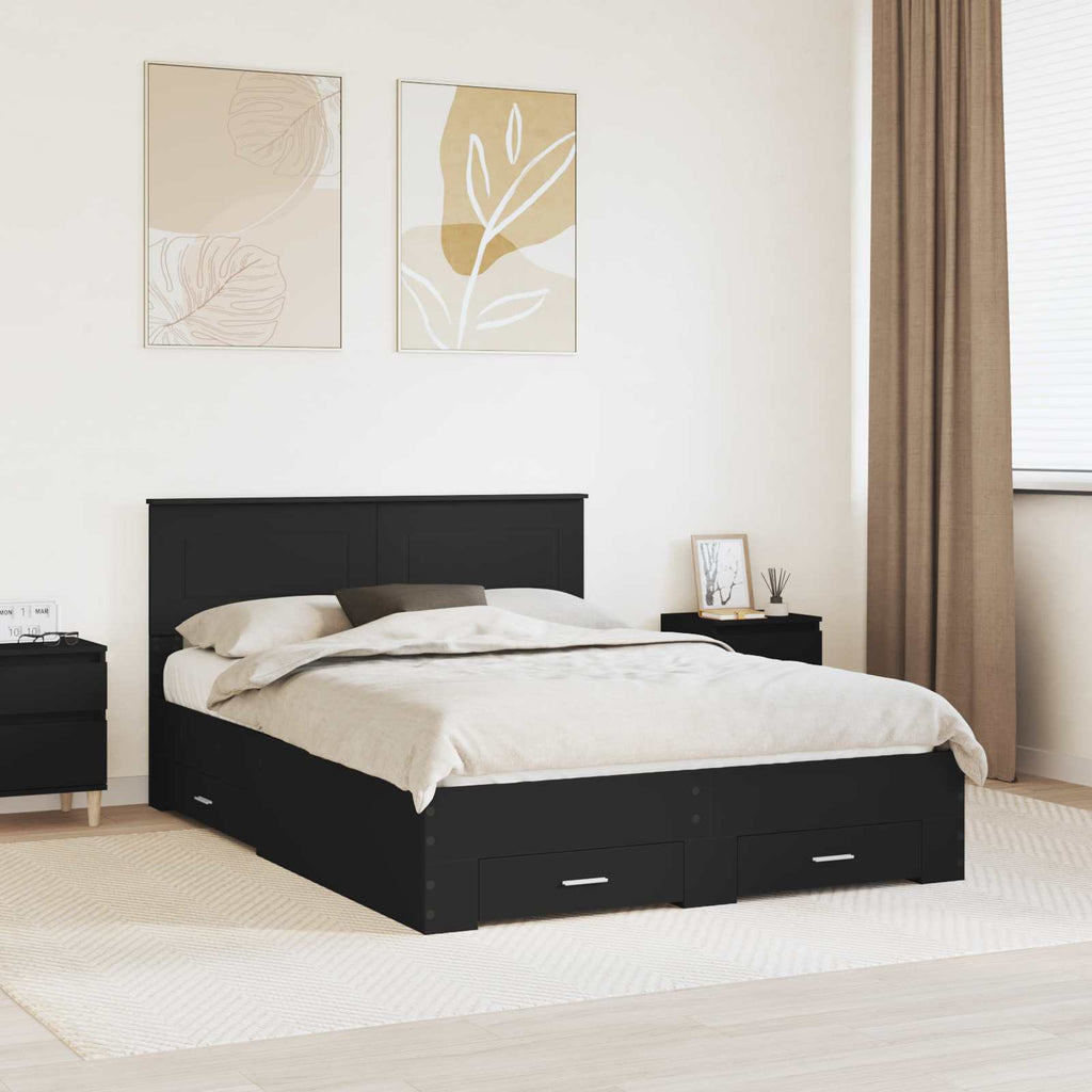 Bed Frame with Headboard Black 160 x 200 cm Engineered Wood