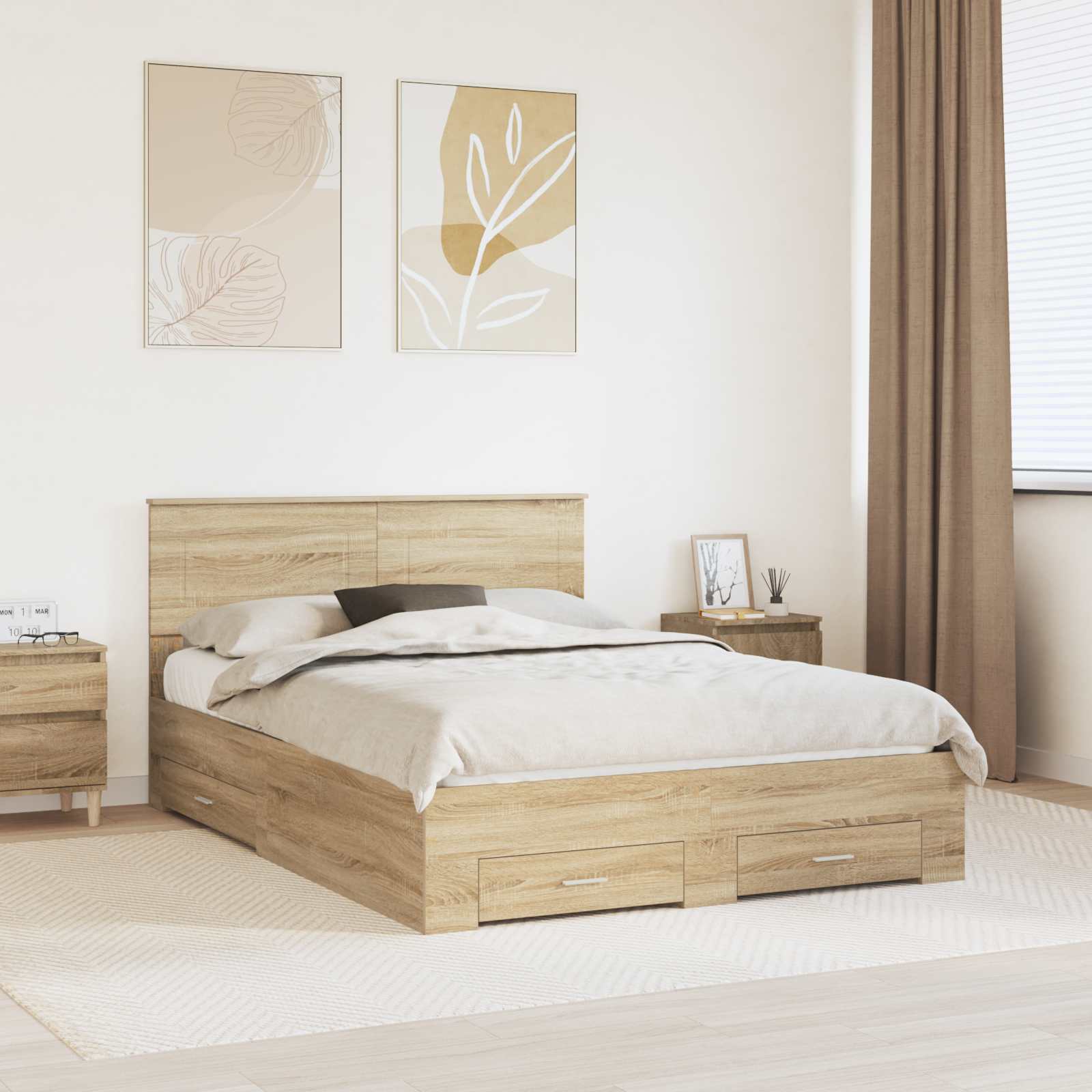 Bed Frame with Drawer Sonoma Oak 150 x 200 cm Engineered Wood