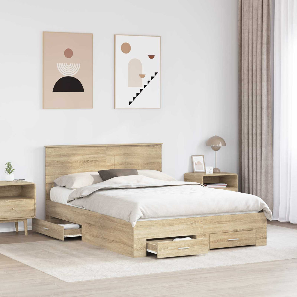 Bed Frame with Drawer Sonoma Oak 150 x 200 cm Engineered Wood