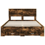 Bed Frame with Drawer Smoked Oak 140 x 190 cm Engineered Wood