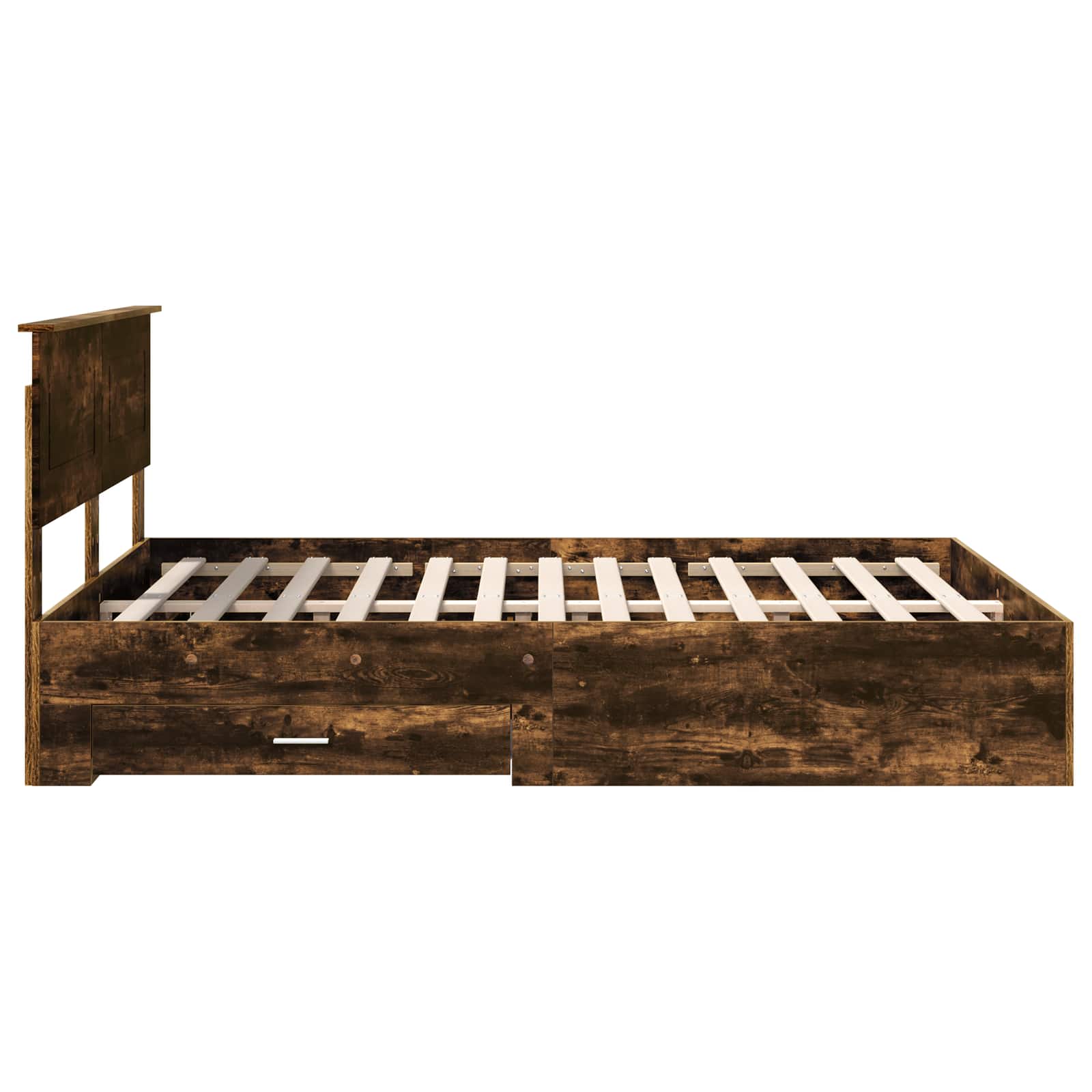 Bed Frame with Drawer Smoked Oak 140 x 190 cm Engineered Wood