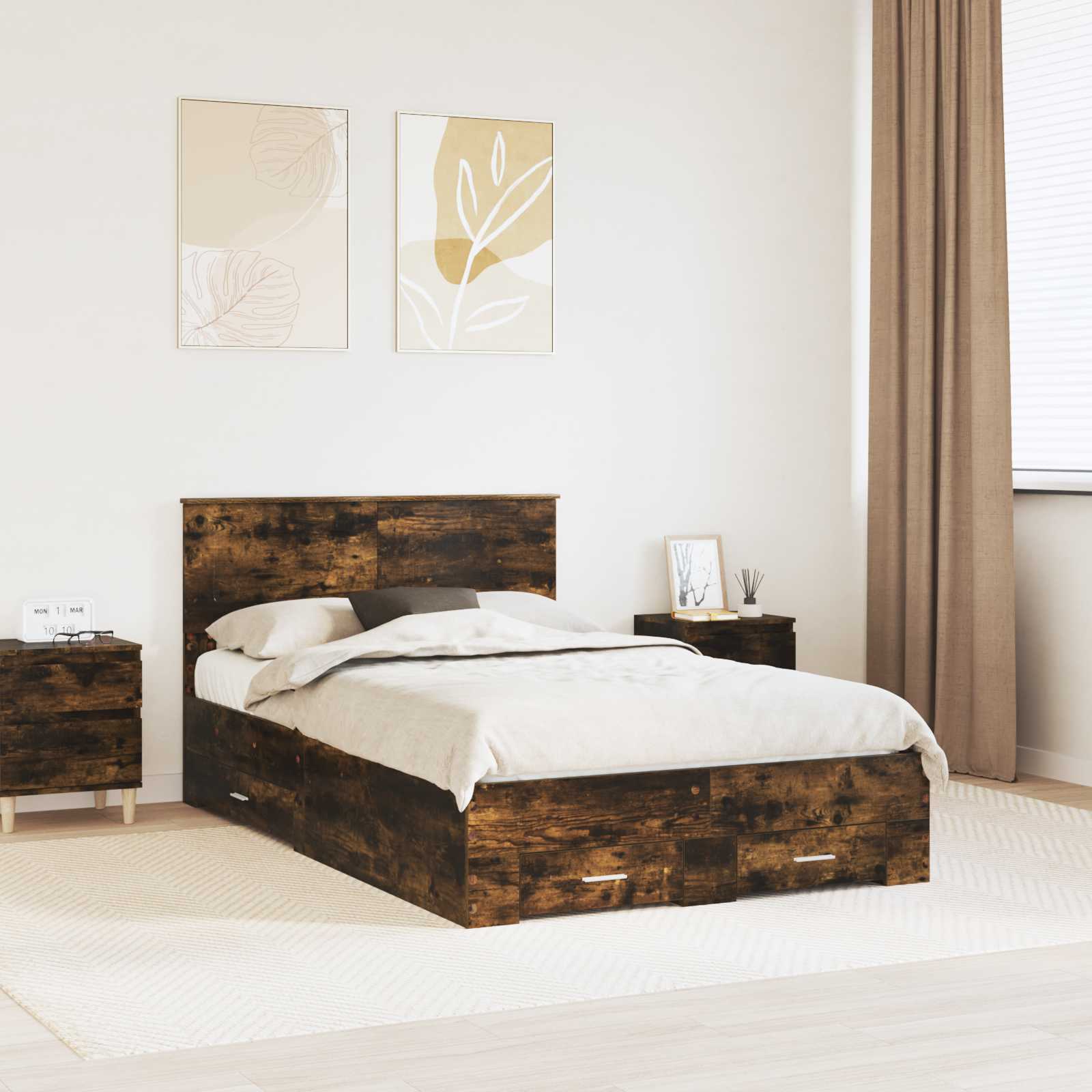 Bed Frame with Drawer Smoked Oak 120 x 190 cm Engineered Wood