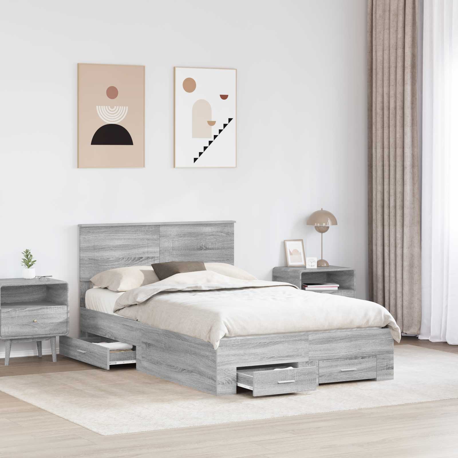 Bed Frame with Drawer Grey Sonoma 120 x 190 cm Engineered Wood