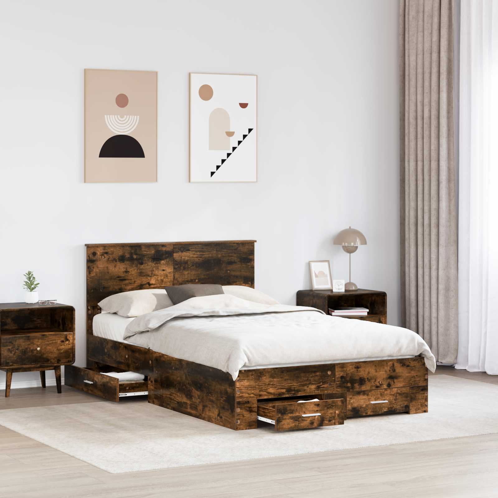 Bed Frame with Drawer Smoked Oak 120 x 200 cm Engineered Wood