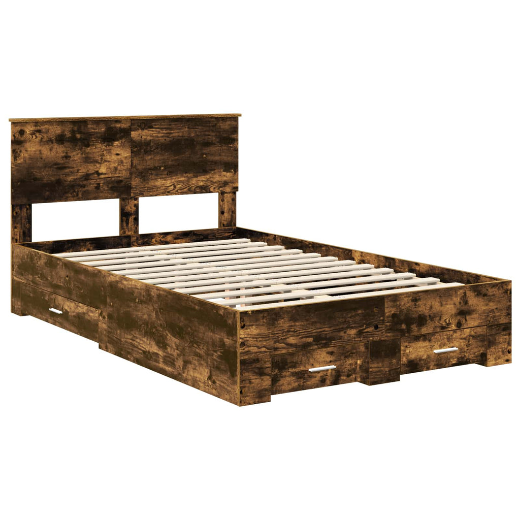 Bed Frame with Drawer Smoked Oak 120 x 200 cm Engineered Wood