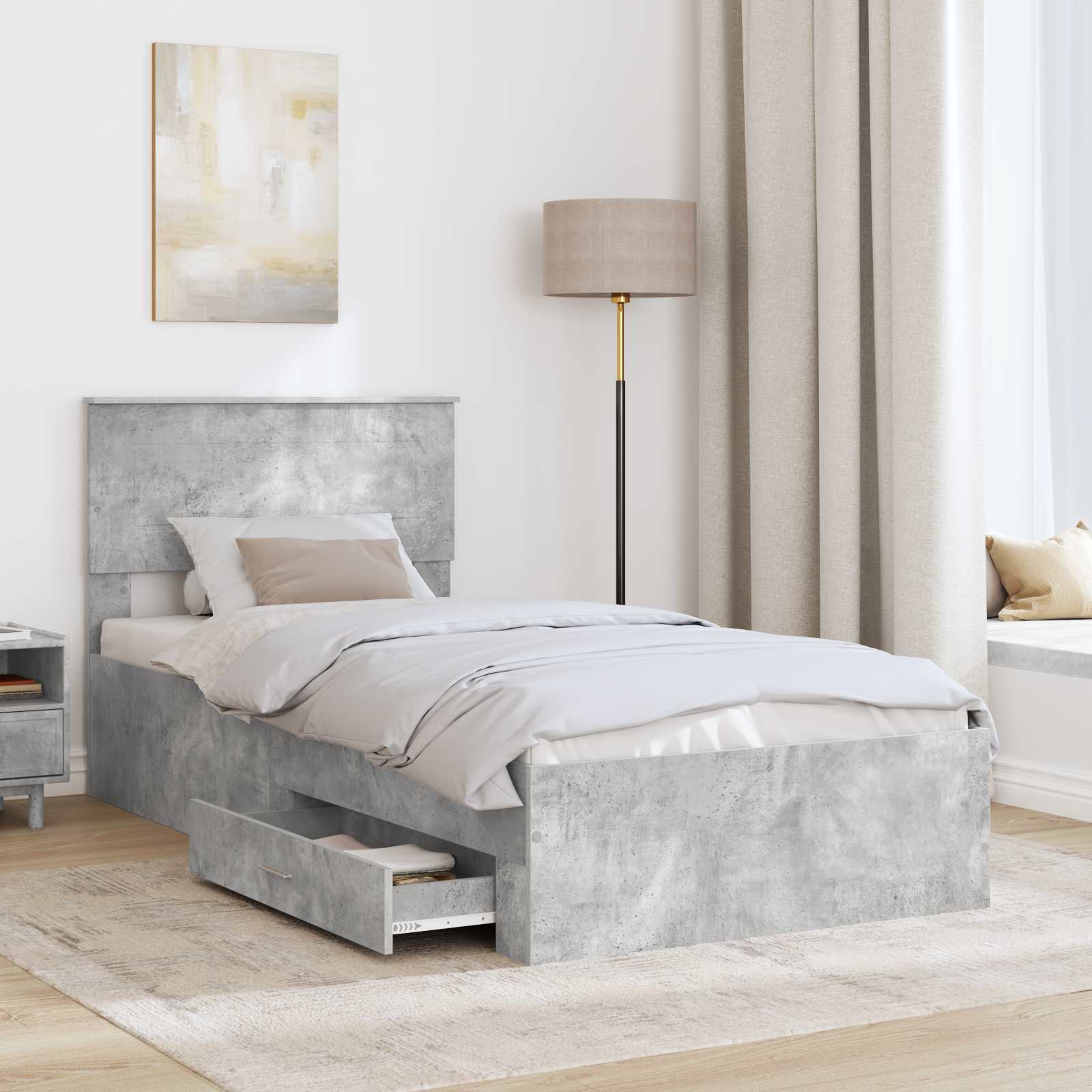 Bed Frame with Drawer Concrete Grey 90 x 200 cm Engineered Wood