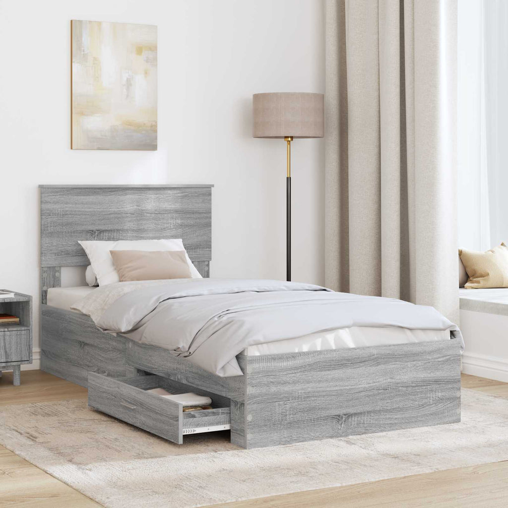 Bed Frame with Drawer Grey Sonoma 90 x 200 cm Engineered Wood