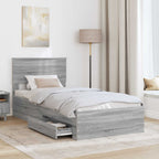 Bed Frame with Drawer Grey Sonoma 90 x 200 cm Engineered Wood