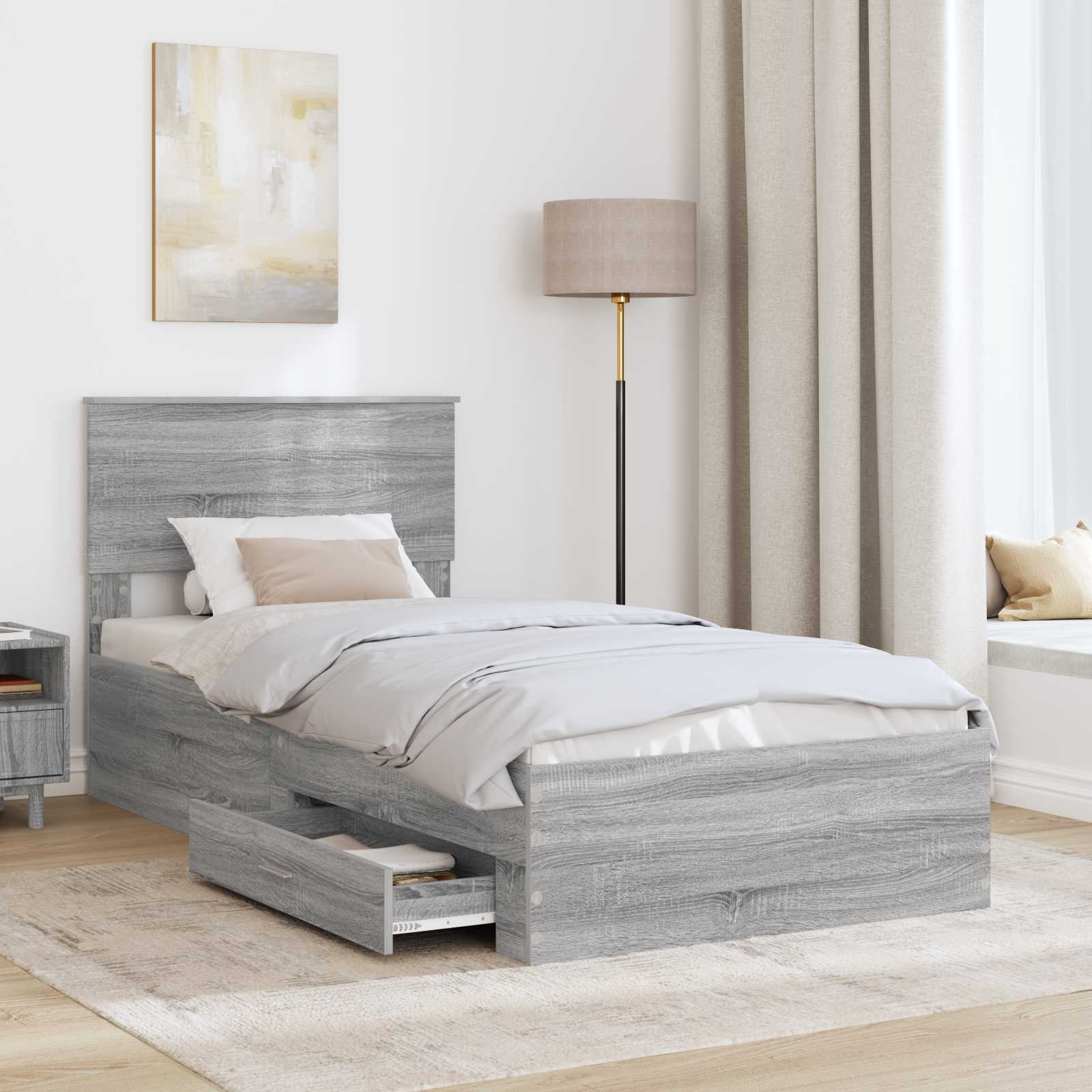 Bed Frame with Drawer Grey Sonoma 90 x 200 cm Engineered Wood