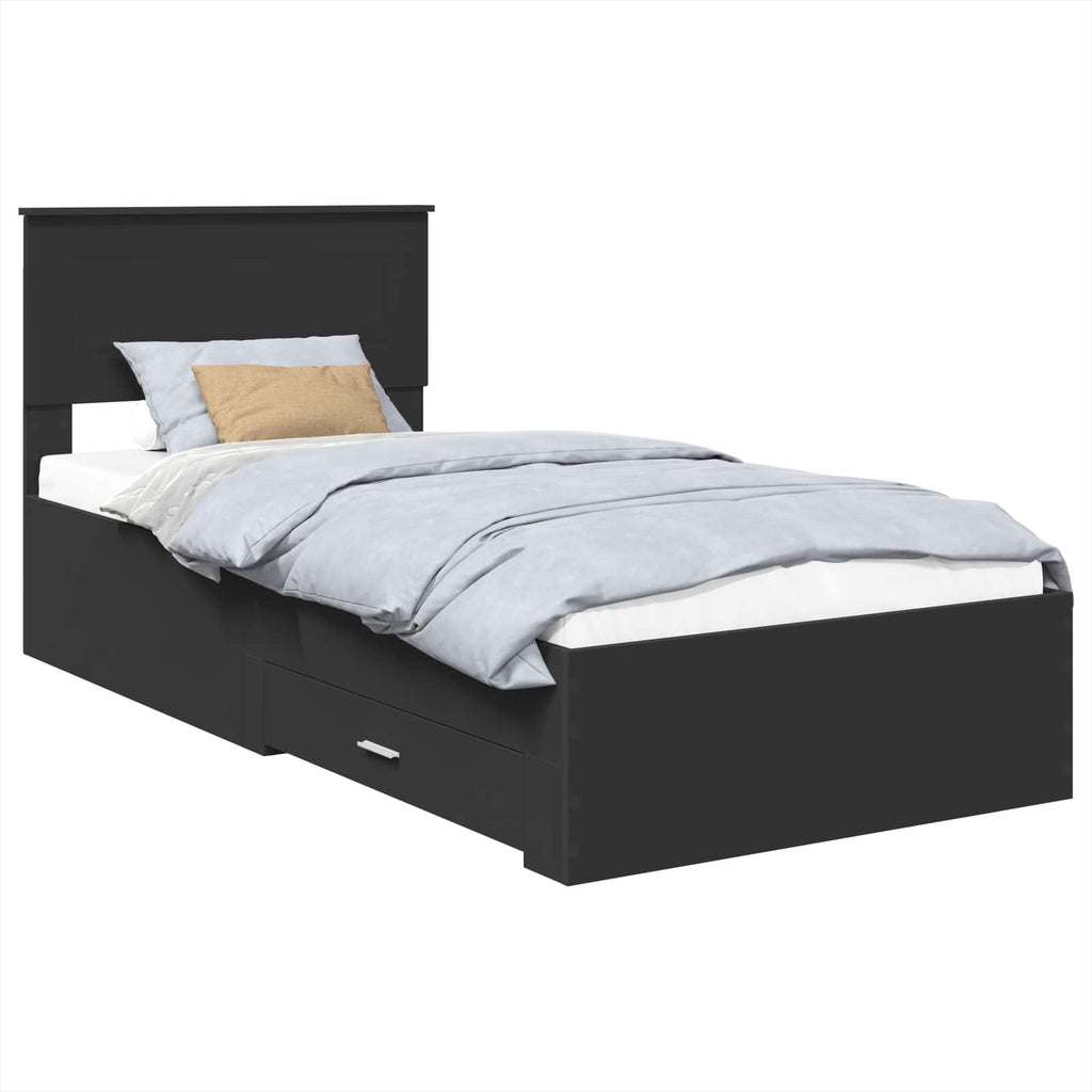 Bed Frame Black and Silver 75 x 190 cm Engineered Wood