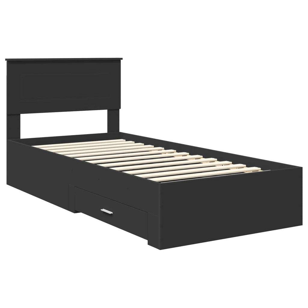 Bed Frame Black and Silver 75 x 190 cm Engineered Wood