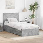 Bed Frame Concrete Grey and Silver 75 x 190 cm Engineered Wood