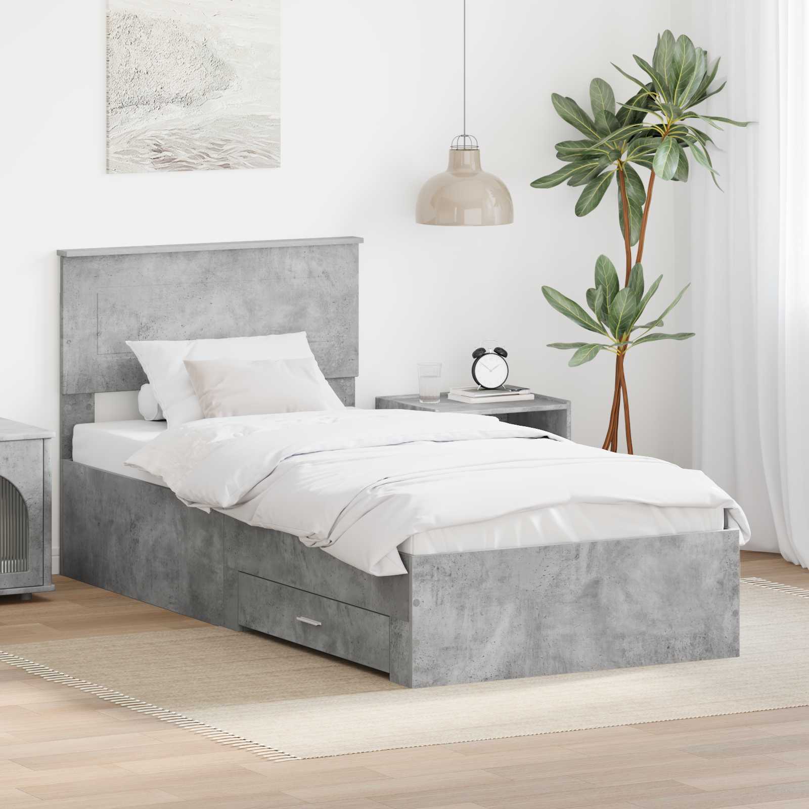 Bed Frame Concrete Grey and Silver 75 x 190 cm Engineered Wood