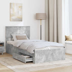 Bed Frame Concrete Grey and Silver 75 x 190 cm Engineered Wood