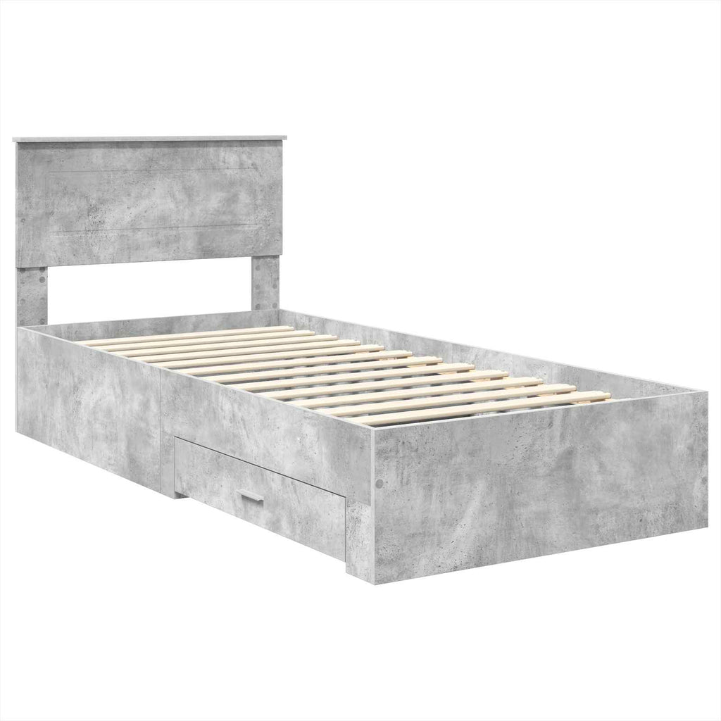 Bed Frame Concrete Grey and Silver 75 x 190 cm Engineered Wood