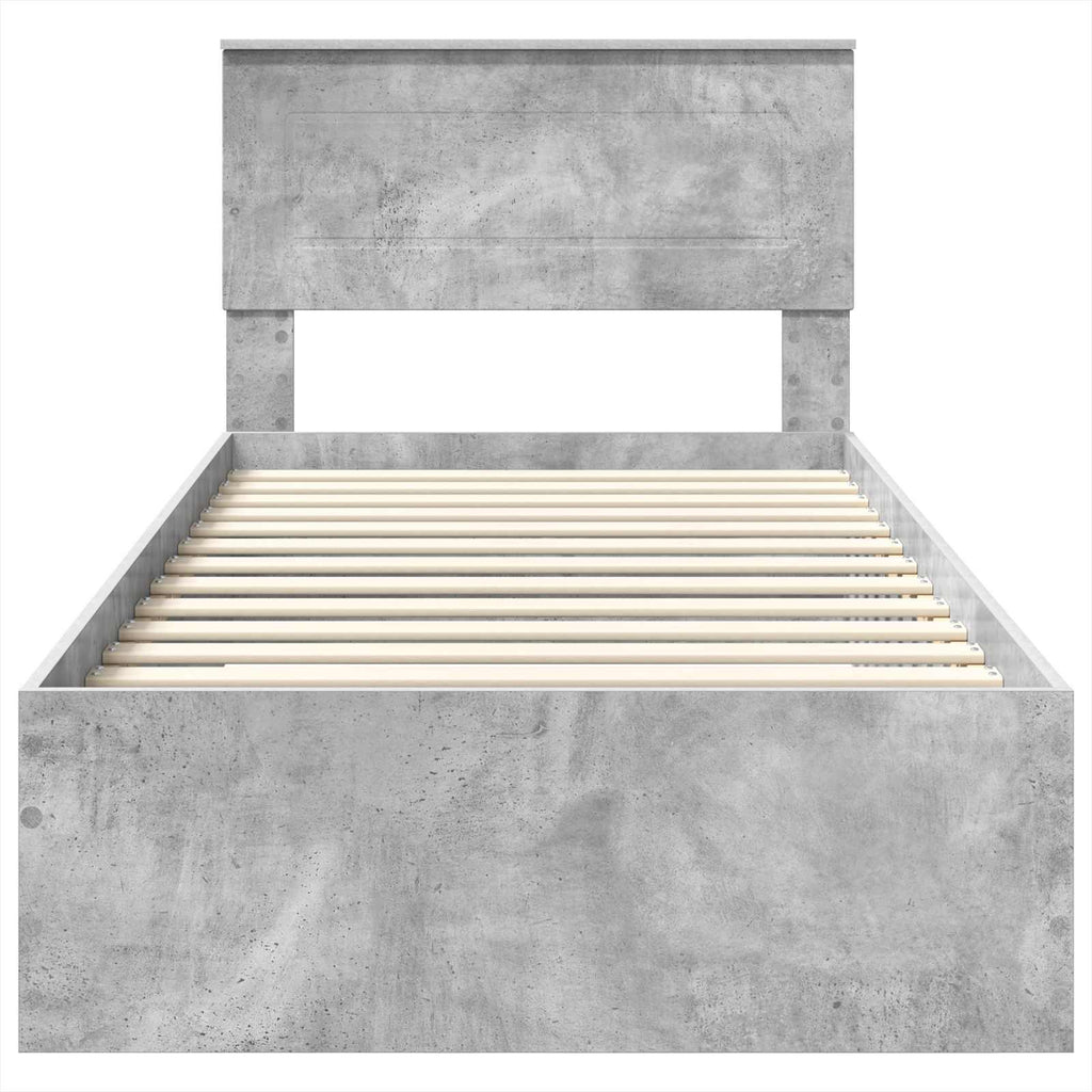 Bed Frame Concrete Grey and Silver 75 x 190 cm Engineered Wood