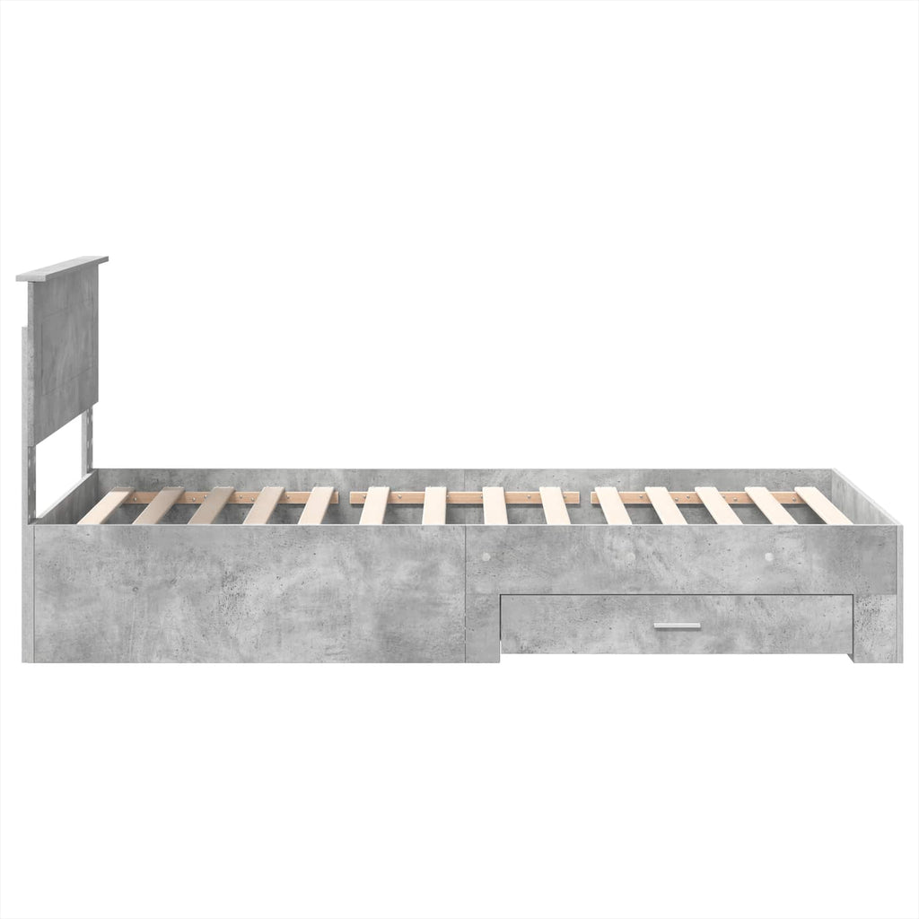 Bed Frame Concrete Grey and Silver 75 x 190 cm Engineered Wood