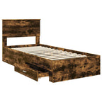Bed Frame Smoked Oak and Silver 75 x 190 cm Engineered Wood