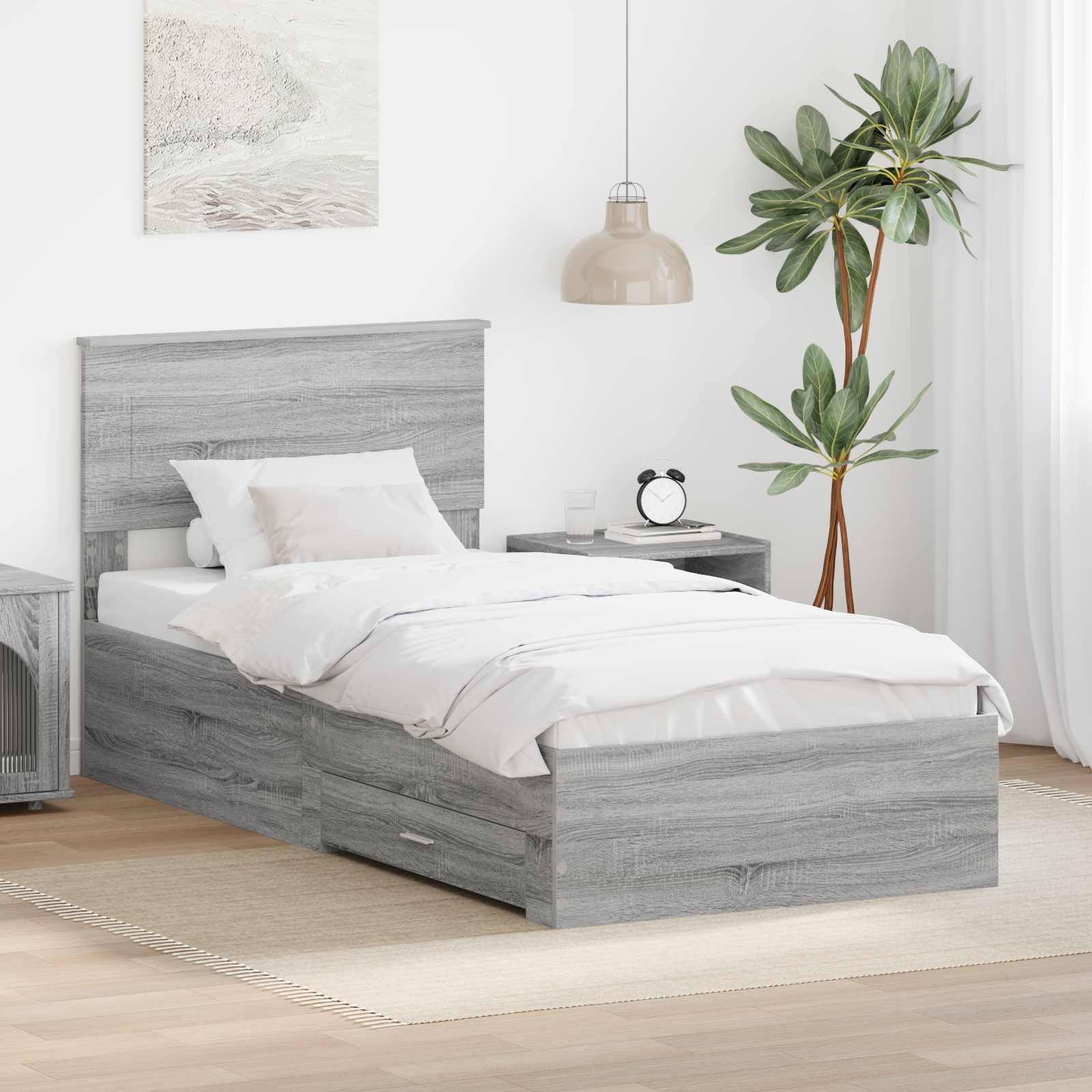Bed Frame Grey Sonoma and Silver 75 x 190 cm Engineered Wood