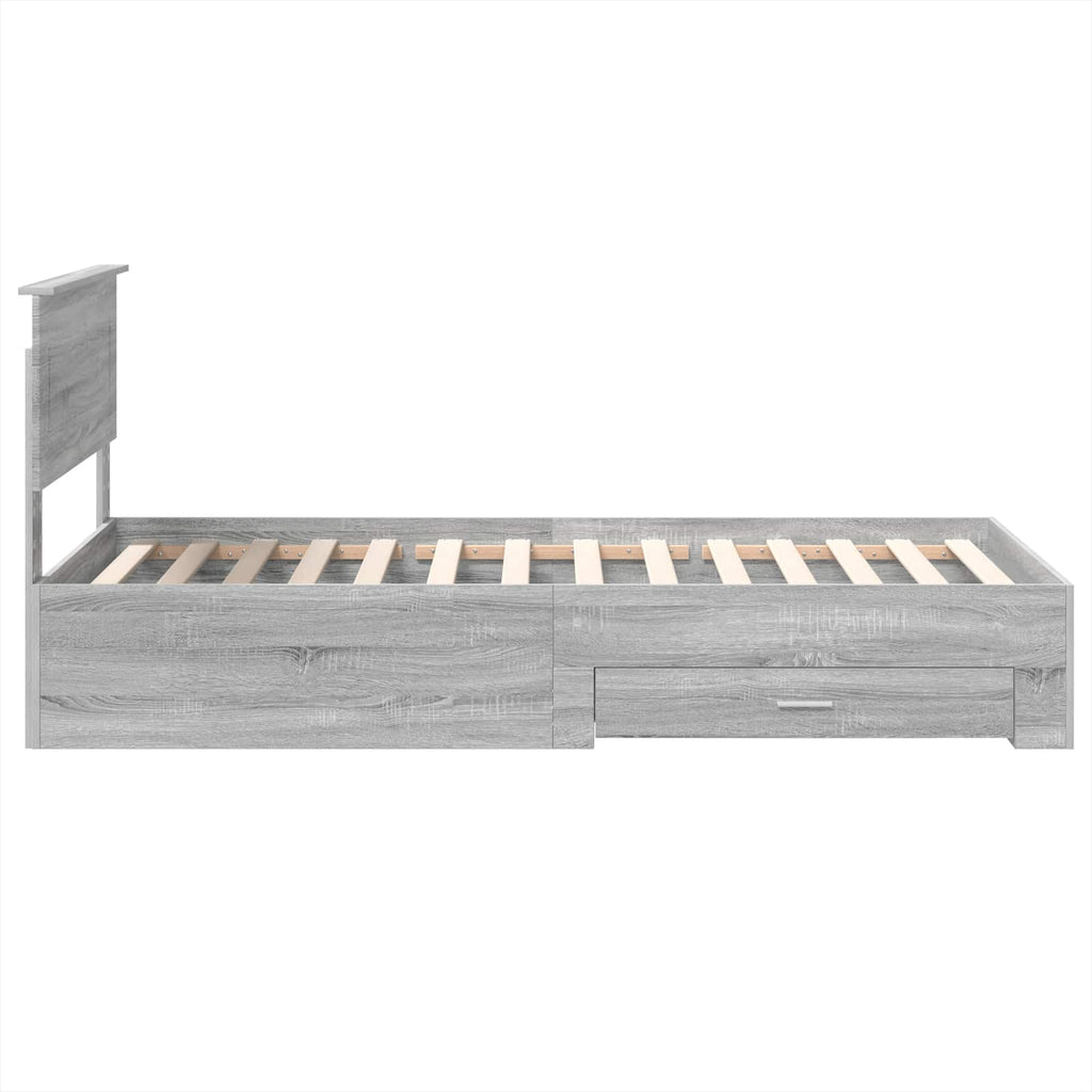 Bed Frame Grey Sonoma and Silver 75 x 190 cm Engineered Wood