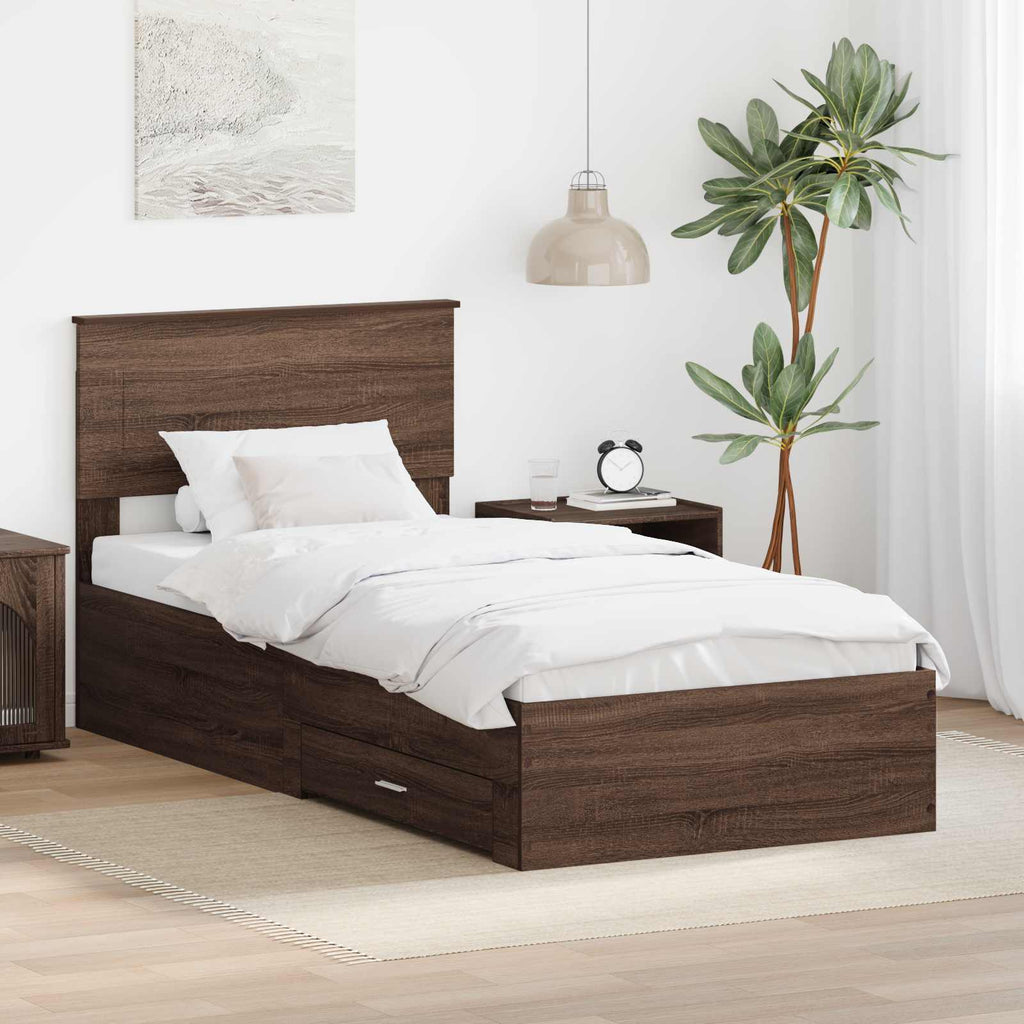 Bed Frame Brown Oak and Silver 75 x 190 cm Engineered Wood