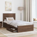 Bed Frame Brown Oak and Silver 75 x 190 cm Engineered Wood