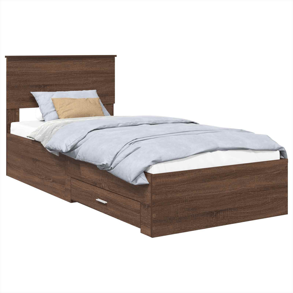 Bed Frame Brown Oak and Silver 75 x 190 cm Engineered Wood