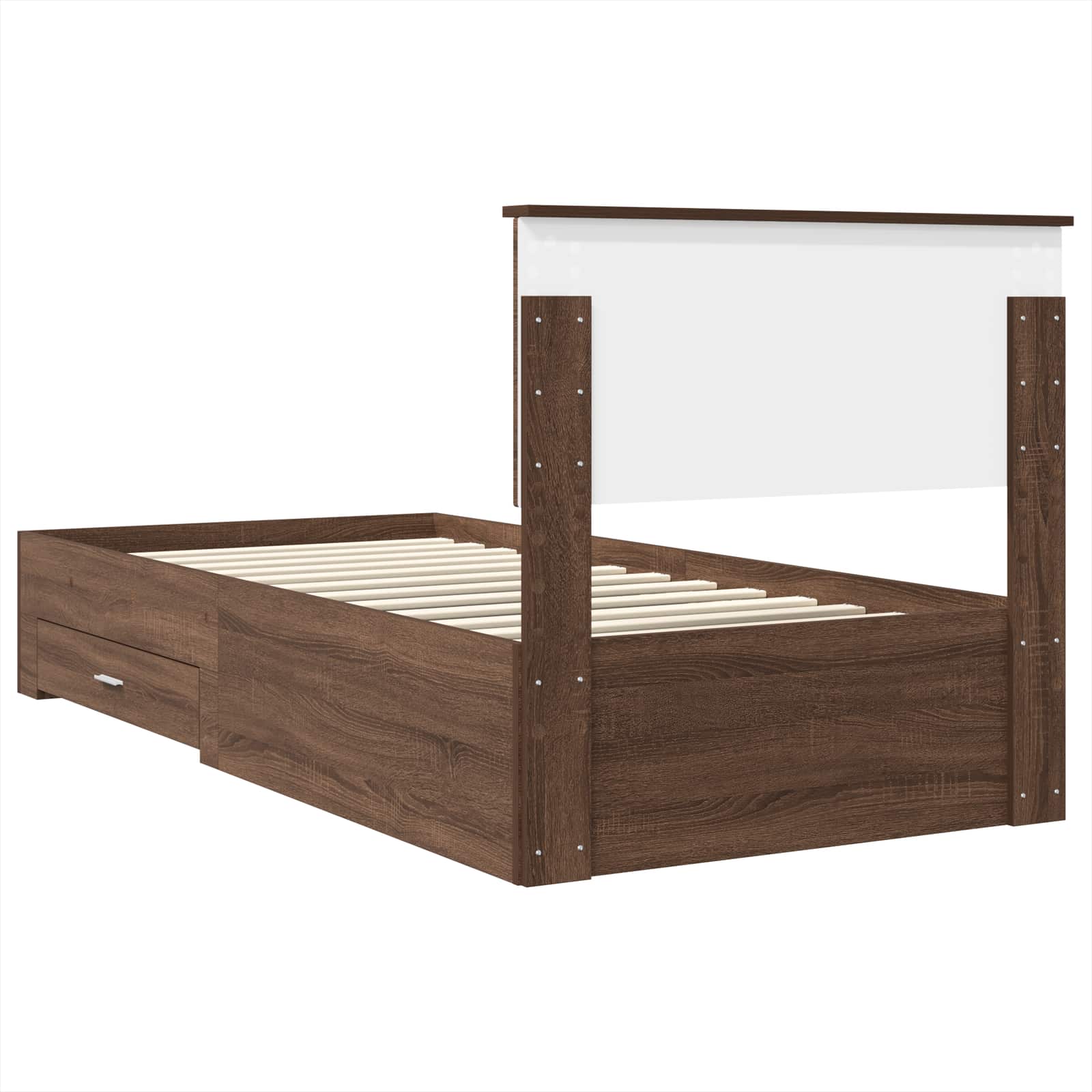 Bed Frame Brown Oak and Silver 75 x 190 cm Engineered Wood
