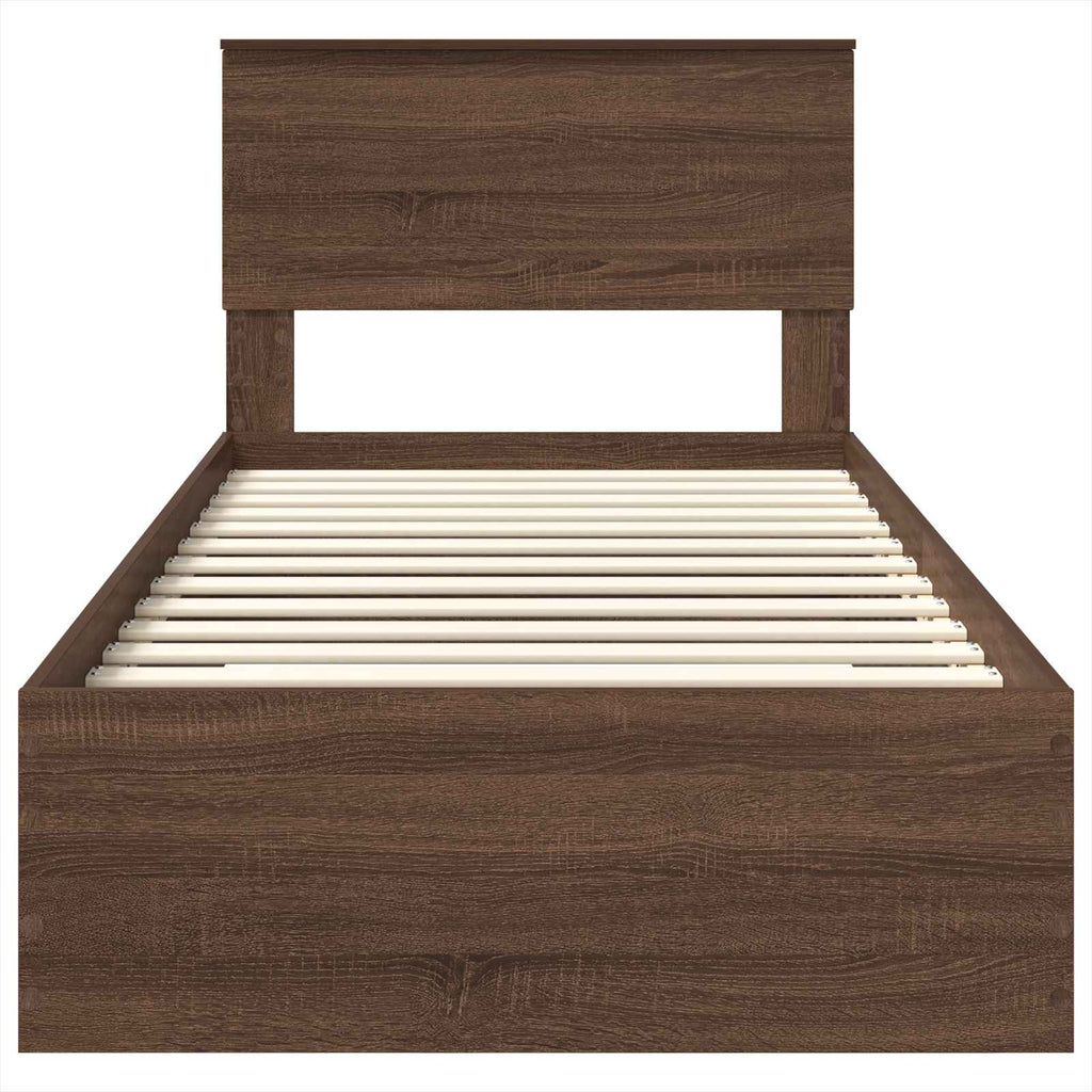Bed Frame Brown Oak and Silver 75 x 190 cm Engineered Wood