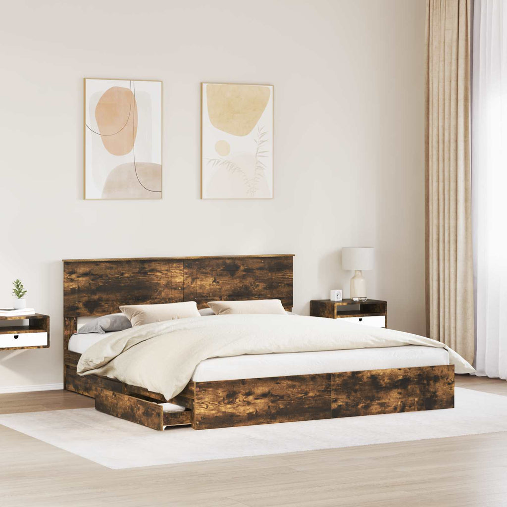 Storage Bed with Drawer Smoked Oak 180 x 200 cm Engineered Wood
