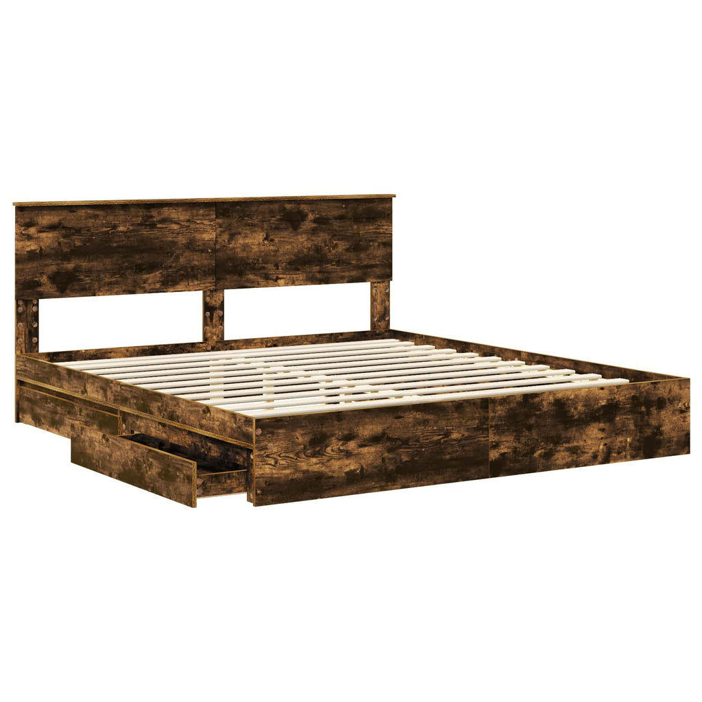 Storage Bed with Drawer Smoked Oak 180 x 200 cm Engineered Wood