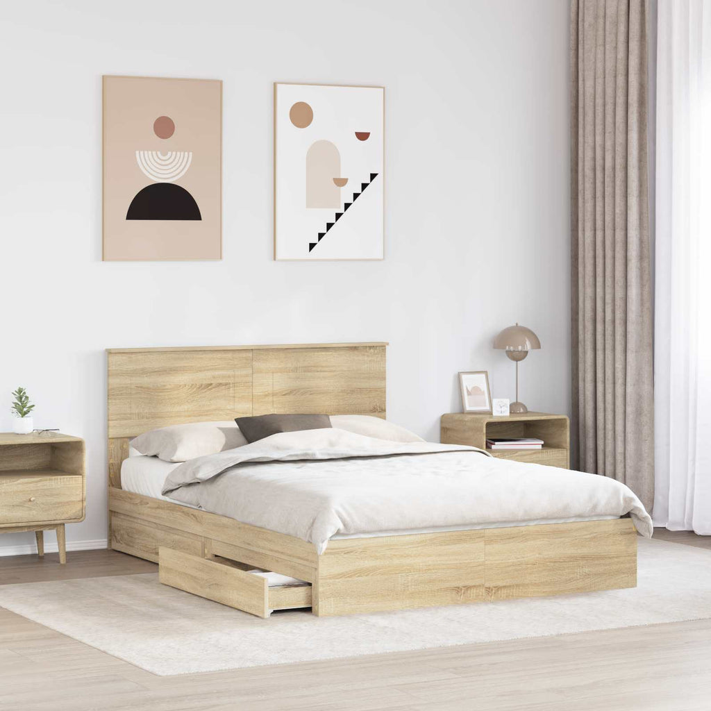 Storage Bed with Drawer Sonoma Oak 150 x 200 cm Engineered Wood