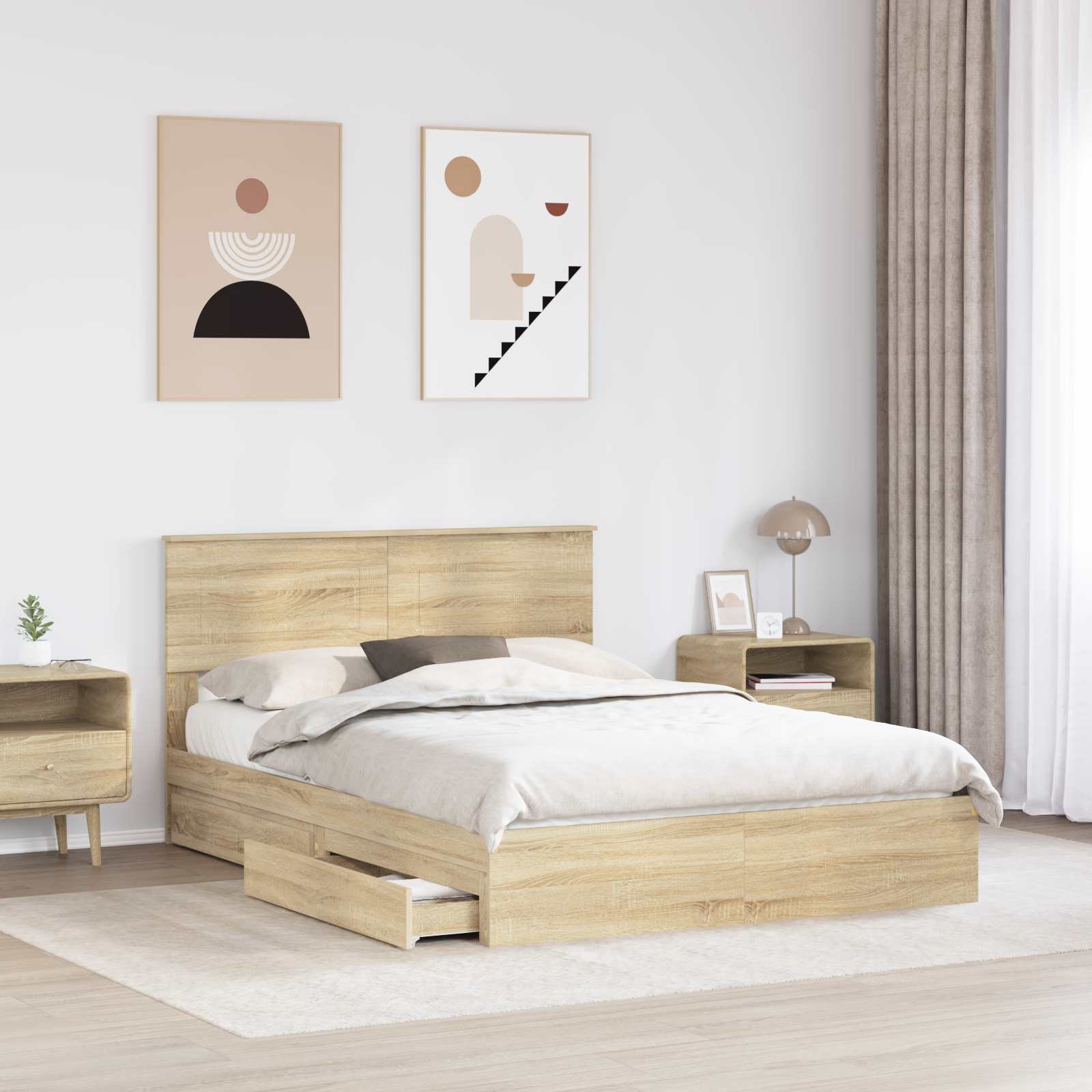 Storage Bed with Drawer Sonoma Oak 150 x 200 cm Engineered Wood