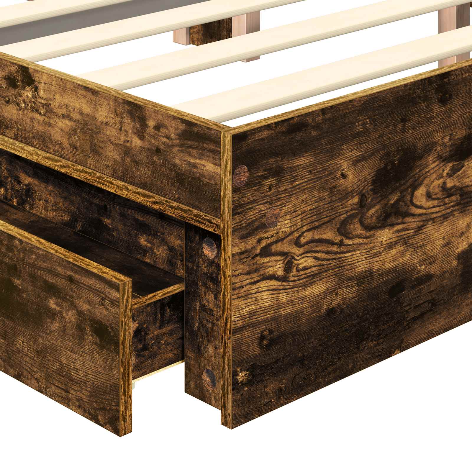 Storage Bed with Drawer Smoked Oak 140 x 190 cm Engineered Wood
