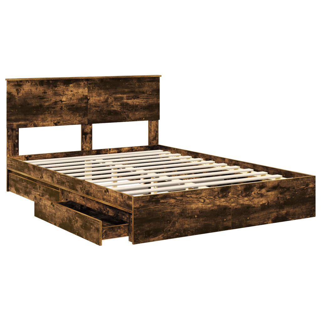 Storage Bed with Drawer Smoked Oak 140 x 190 cm Engineered Wood