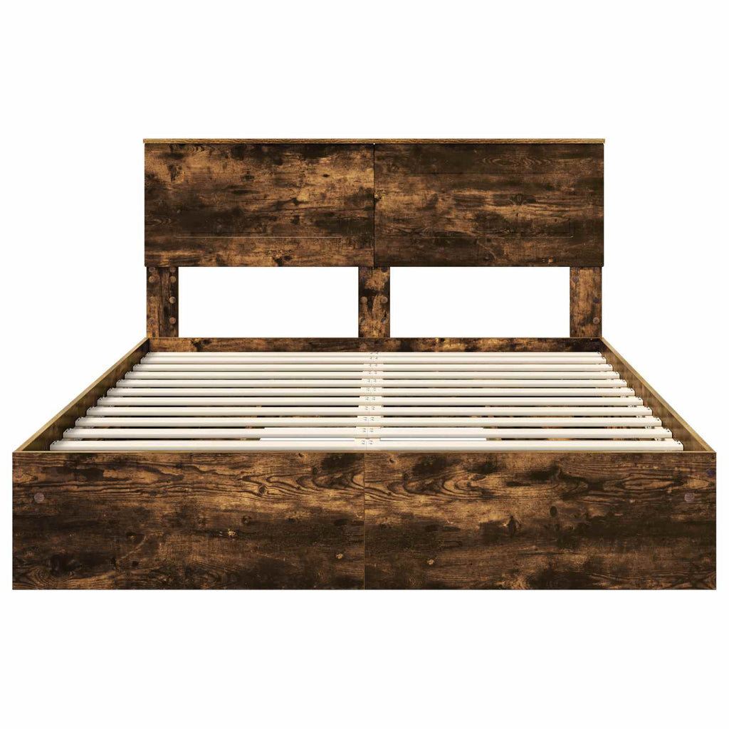 Storage Bed with Drawer Smoked Oak 140 x 190 cm Engineered Wood