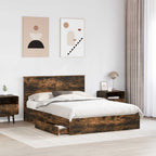 Storage Bed with Drawer Smoked Oak 140 x 200 cm Engineered Wood