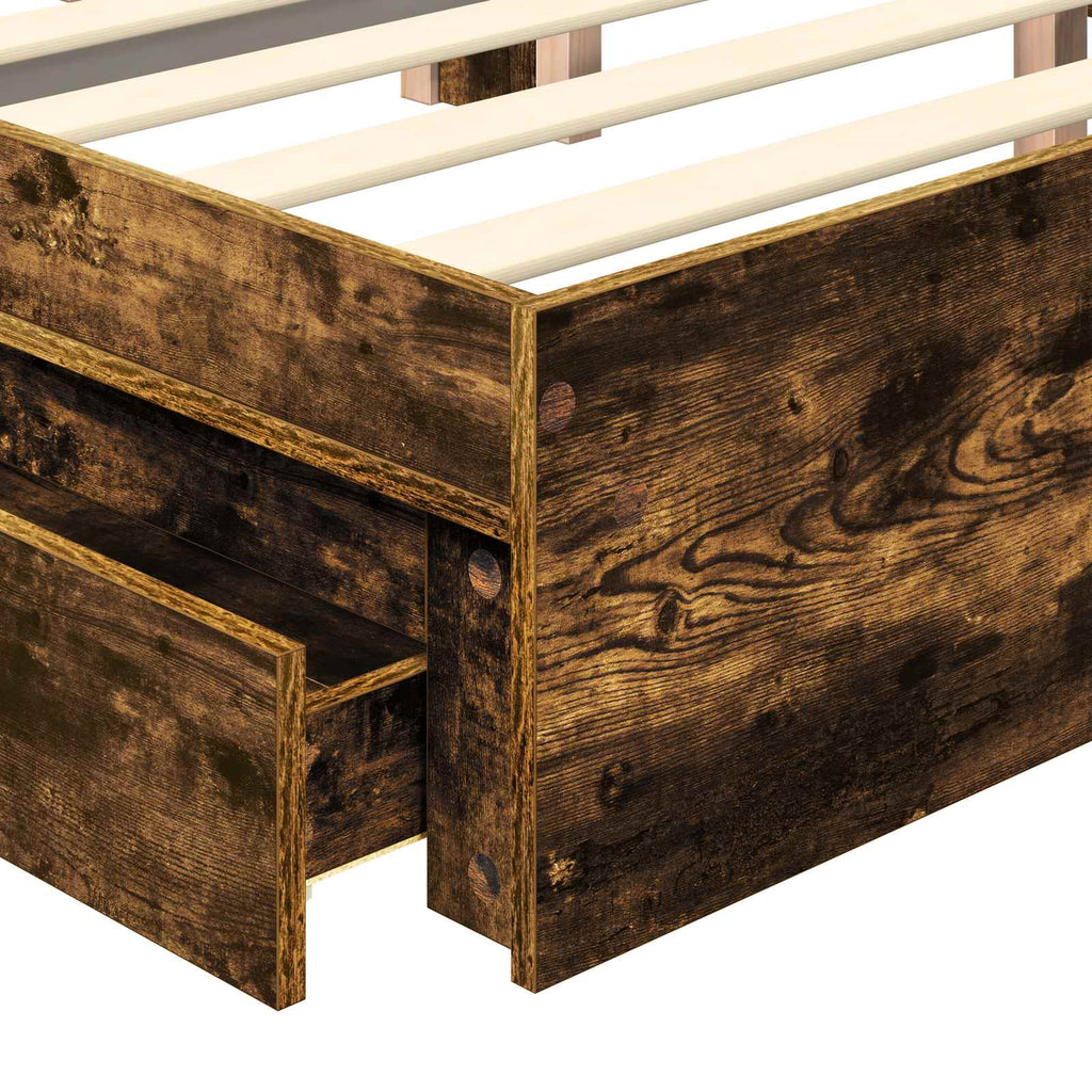 Storage Bed with Drawer Smoked Oak 120 x 190 cm Engineered Wood