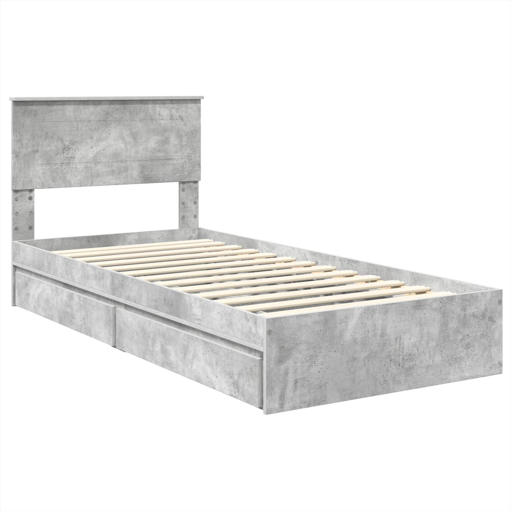 Storage Bed Concrete Grey 90 x 190 cm Engineered Wood